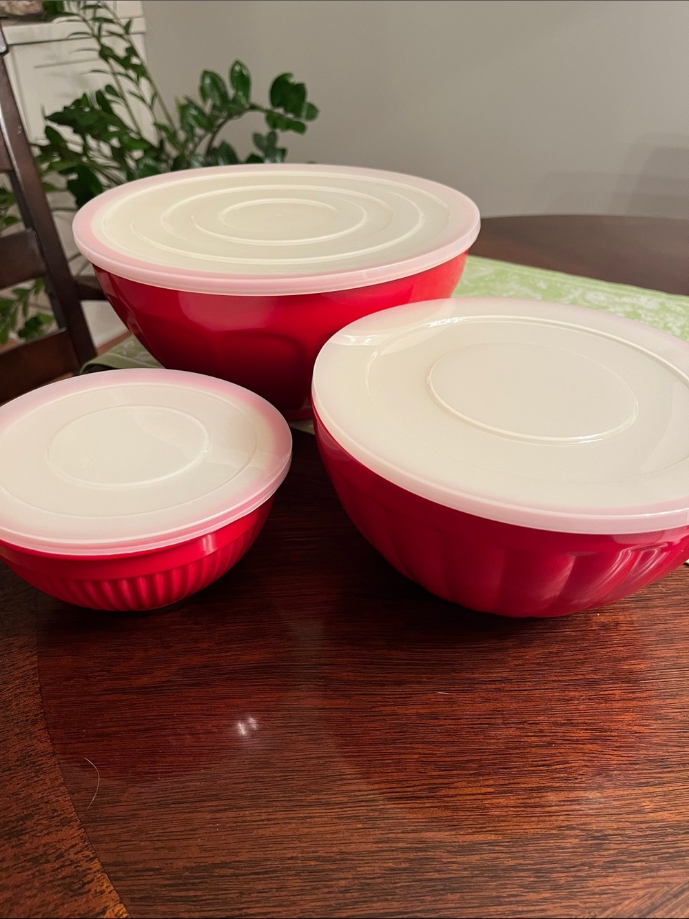 Williams Sonoma Red Nesting Bowls with Cream Lids, 3-Piece Set